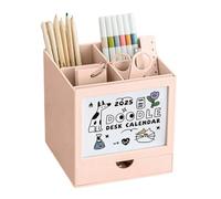 Limtula Pen Holder With 2025 Calendar Large Capacity Space Saving Rotating Pen Holder With Drawer For Office Desk Organizers Student Teacher Office Use