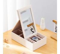 Limtula Portable PU Makeup Mirrored Jewelry Organiser Box Storage Container for Necklace Earring Accessories PU Folding Makeup Glass Jewelry Box