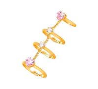 Limtula Rings for Women Linked Multi-Finger Heart Accessory with Adjustable Open Fit and Stone Statement Detail Adjustable Multi-Finger Jewelry Rings for Women Layered Heart Statement Accessory