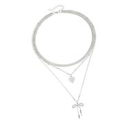 Limtula Shimmering Heart Charm Bowknot Chain Mixture Jewelry for Parties Dates and Casual Outfits Alloy Heart Charm