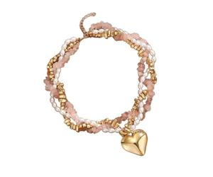 Limtula Statement Necklace for Women Gold Tone Heart Pendant Multi Layer Bead Chain with Pearl Look Accents and Chip Beads for Looks Heart Choker Beaded Collar Bead Chain Neckwear Necklace