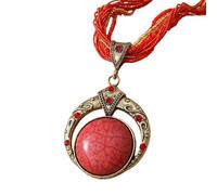 Limtula Stylish Round Beaded Pendant Necklace Versatile Design Collarbone Chain Jewelry for Music Festivals Ethnic Round Pendant Neckchain