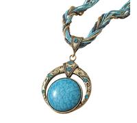 Limtula Stylish Round Beaded Pendant Necklace Versatile Design Collarbone Chain Jewelry for Music Festivals Ethnic Round Pendant Neckchain
