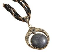 Limtula Stylish Round Beaded Pendant Necklace Versatile Design Collarbone Chain Jewelry for Music Festivals Ethnic Round Pendant Neckchain