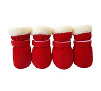 Limtula Warm Pet Shoes, 4pc Thick Windproof, Anti-slip Booties, Red M