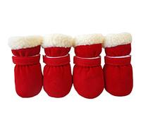 Limtula Warm Pet Shoes, 4pc Thick Windproof, Anti-slip Booties, Red XL