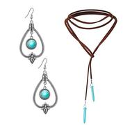 Limtula Western Jewelry For Women Turquoises Jewelry Set Turquoises Pendant Choker Necklace Earrings Headband Western Turquoise Set
