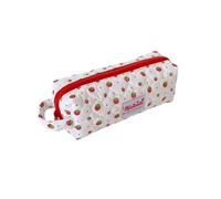Limtula Zippered Writing Tool Holder Soft Quilted Shell Strawberry Print Rectangular Case with Side Loop for Study Use Quilted Pencil Pouch Strawberry Print Pen Bag Fabric Stationery Pouch Padded