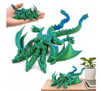 LIMZABE 3D Printed Dragon, Blue-Green Articulated Three-Headed Figure | Three-headed fantasy form with linked sections adds vivid blue-green detail to shelves, desks and display areas