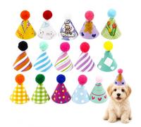 LIMZABE Party Hats for Teddys, 15 Mini Teddy Bear Party Hats with Pom-Poms | Fifteen assorted mini cone hats with colourful prints and contrasting pom-pom tops