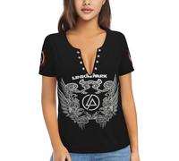 Lin-kin Rock *Park- Chester Singer Benning*ton Tshirts Tee Sexy Women's Printed Deep V-Neck with Stainless Steel Grommets T-Shirt Casual Short Sleeves Loose Tops X-Large