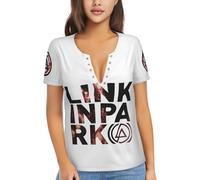 Lin-kin Rock *Park- Chester Singer Benning*ton Tshirts Tee Sexy Women's Printed Deep V-Neck with Stainless Steel Grommets T-Shirt Casual Short Sleeves Loose Tops X-Large