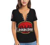 Lin-kin Rock *Park- Chester Singer Benning*ton Tshirts Tee Sexy Women's Printed Deep V-Neck with Stainless Steel Grommets T-Shirt Casual Short Sleeves Loose Tops XX-Large