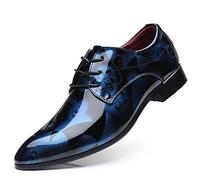 LIN&LV Men Business Shoes Dress Pointed Toe Floral Patent Leather Lace Up Oxford, Blue01,10.5 UK