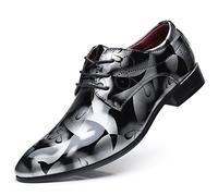 LIN&LV Men Business Shoes Dress Pointed Toe Floral Patent Leather Lace Up Oxford Grey,10.5 UK