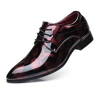 LIN&LV Men Business Shoes Dress Pointed Toe Floral Patent Leather Lace Up Oxford, Red01,13 UK