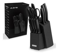 LIN ZHI REN 13 Piece Knife Set, Kitchen Knife Set with Block, Built-in Sharpener, Ergonomic Handle, Dishwasher Safe, Black