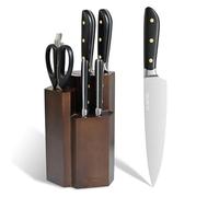 LIN ZHI REN Kitchen Knife Set with Block, 7-Piece Professional Stainless Steel Chef Knife Set, Full Tang Triple Rivet Ultra Sharp Knives, Ergonomic Handle for Home Kitchen & Professional Use (Black)