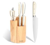 LIN ZHI REN Kitchen Knife Set with Block, 7-Piece Professional Stainless Steel Chef Knife Set, Full Tang Triple Rivet Ultra Sharp Knives, Ergonomic Handle for Home Kitchen & Professional Use (White)