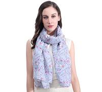 Lina & Lily Birds Print Women's Scarf Shawl Wrap Lightweight (Robin bird - grey blue)