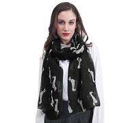 Lina & Lily Dachshund Sausage Dog Print Women's Scarf Shawl Wrap Lightweight (Black)