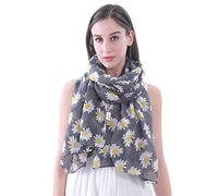 Lina & Lily Daisy Floral Print Women's Scarf Shawl Wrap Lightweight (Grey)