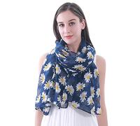 Lina & Lily Daisy Print Women's Scarf Shawl Wrap Oversize (Navy Blue)(Size: One Size)