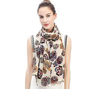 Lina & Lily Day of the Dead Sugar Skull Print Large Scarf Shawl Lightweight (Beige)(Size: 180 X 90 cm)