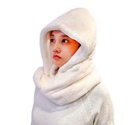 Lina & Lily Faux Fur Hood & Infinity Scarf Combo Winter Head Neck Wrap for Women Men (Cream White)