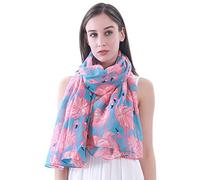 Lina & Lily Flamingo Print Women's Lightweight Scarf Shawl (Sky Blue)