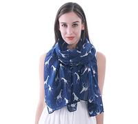 Lina & Lily Giraffe Animal Print Women's Scarf Oversized (Blue with White)(Size: One Size)