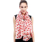 Lina & Lily Heart Love Print Women's Scarf Shawl Wrap Lightweight Valentine's Day (Beige, Red)