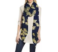 Lina & Lily Leaf Metallic Foil Women's Scarf Shawl Lightweight (Navy Blue-Gold)