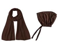 Lina & Lily Matched Hijab & Undercap Set, Chiffon Muslim Head Scarf, Jersey Tie-Back Inner Cap (Dark Brown)