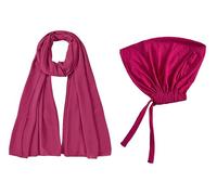 Lina & Lily Matched Hijab & Undercap Set, Chiffon Muslim Head Scarf, Jersey Tie-Back Inner Cap (Dark Pink)