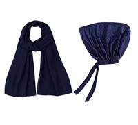 Lina & Lily Matched Hijab & Undercap Set, Chiffon Muslim Head Scarf, Jersey Tie-Back Inner Cap (Navy Blue)