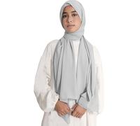 Lina & Lily Medina Silk Hijab Head Scarf Shawl Wrap for Muslim Women Non-see-through Non-slip (Light Grey)