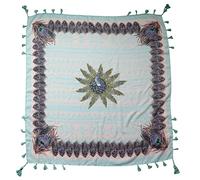 Lina & Lily Multi-Patterns Flower Geometric Tribal Aztec Paisley Print Square Scarf Shawl with Tassels (Peacock geometric - aqua)