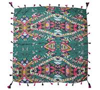 Lina & Lily Multi-Patterns Flower Geometric Tribal Aztec Paisley Print Square Scarf Shawl with Tassels (Geometric A - green)