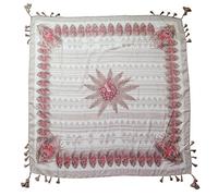 Lina & Lily Multi-Patterns Flower Geometric Tribal Aztec Paisley Print Square Scarf Shawl with Tassels (Peacock geometric - khaki)