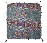 Lina & Lily Multi-Patterns Flower Geometric Tribal Aztec Paisley Print Square Scarf Shawl with Tassels (Geometric A - grey)