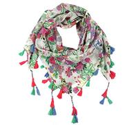 Lina & Lily Multi-Patterns Flower Geometric Tribal Aztec Paisley Print Square Scarf Shawl with Tassels (A1)