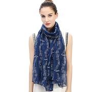 Lina & Lily Music Note Print Women's Scarf Shawl Wrap Lightweight (Navy Blue)