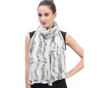 Lina & Lily Music Note Print Women's Scarf Shawl Wrap Lightweight (White)