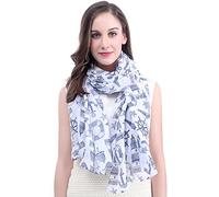 Lina & Lily Nautical Anchor Print Women's Scarf Shawl Wrap Lightweight (White, Blue)