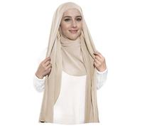 Lina & Lily Premium Chiffon Ninja Instant Hijab Scarf Stitched Jersey Cap Neck Cover Full Coverage (Beige)