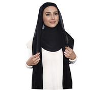 Lina & Lily Premium Chiffon Ninja Instant Hijab Scarf Stitched Jersey Cap Neck Cover Full Coverage (Black)