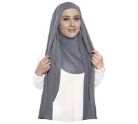 Lina & Lily Premium Chiffon Ninja Instant Hijab Scarf Stitched Jersey Cap Neck Cover Full Coverage (Dark Grey)