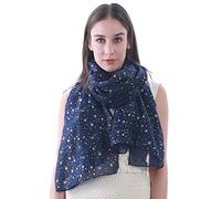 Lina & Lily Sparkle Foil Star Print Women's Scarf Shawl Wrap, Shimmer Silver Gold Glitter Lightweight Gift Party
