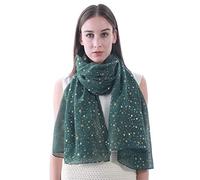 Lina & Lily Sparkle Foil Star Print Women's Scarf Shawl Wrap, Shimmer Silver Gold Glitter Lightweight Gift Party (Dark Green-Gold Stars)